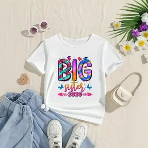 2026 Girl Big Sister T-Shirt - Cute Kawaii Pattern Toddler Shirt, Machine Washable Summer Birthday Gift, Casual Crew Neck Top, Brother Sister Matching Outfit, Fun Print, Comfortable Fit, Children's Clothing, Girl Gift