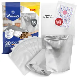 Wallaby 1-Gallon Mylar Bags with 400cc Oxygen Absorbers (30 Count) 10 Mil Total Thickness - Heat-Sealable Airtight Packaging - Silver
