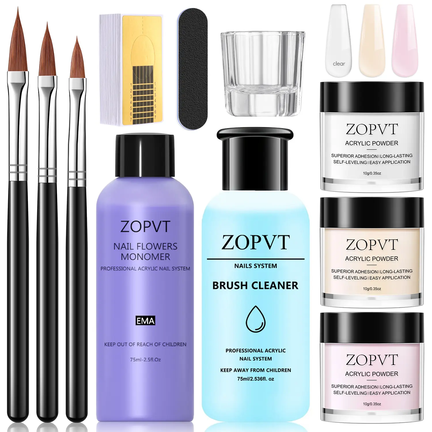 Acrylic Powder Nail Kit, Transparent Nude Colors, Liquid & Brush Cleaner Included, Perfect for Home Manicure Practice, Diy French Manicure