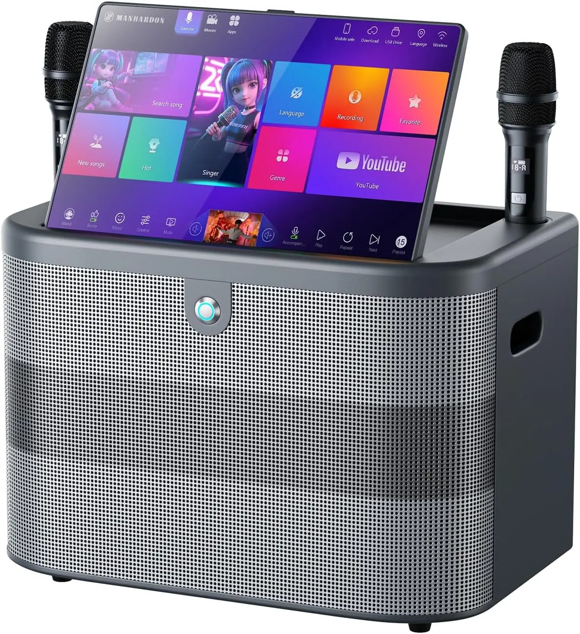 Smart Karaoke Machine with Lyrics Display, 15.6 Inch Touch Screen, Dual Bluetooth Wireless Microphones, Up to 400W Deep Bass Powerful Speaker, Karaoke Machine for Adults, Kids and Singers (Large)