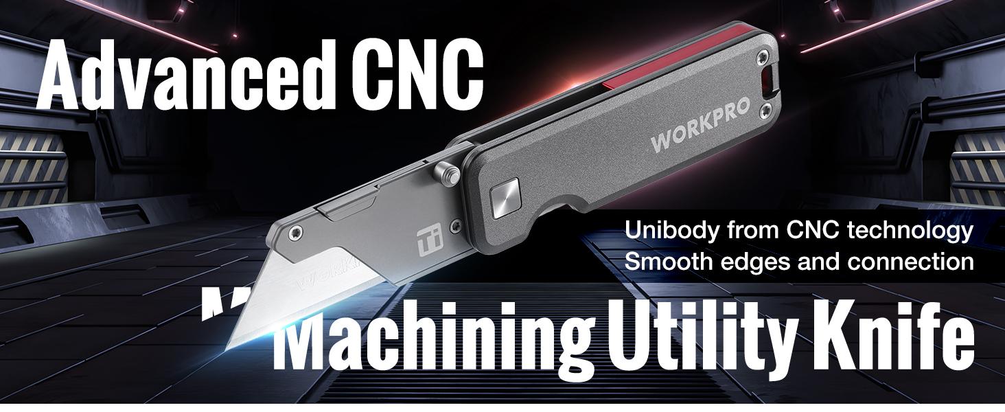 WORKPRO Premium Titanium Utility Knife, CNC Unibody, Lightweight Aluminium Handle Folding Box Cutter, Quick Change Blade Razor Knife,Ideal Gifts for Men Women, with 10 Extra Blades