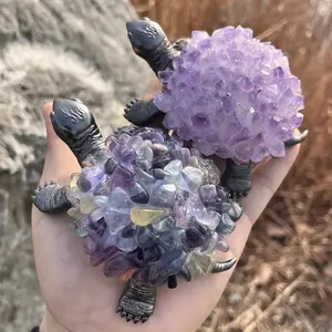 Handmade Crystal Turtle Figurine, Turtle Designs, Natural Stone & Metal Sculpture, Unique Home Decor, Ideal Gift for Dad