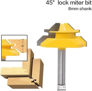 8mm Shank 45 Degree Lock Miter Router Bit, Medium Size, Fits 3/4 Inch Wood Board, Universal Woodworking Milling Cutter for Multi Wood & Tools