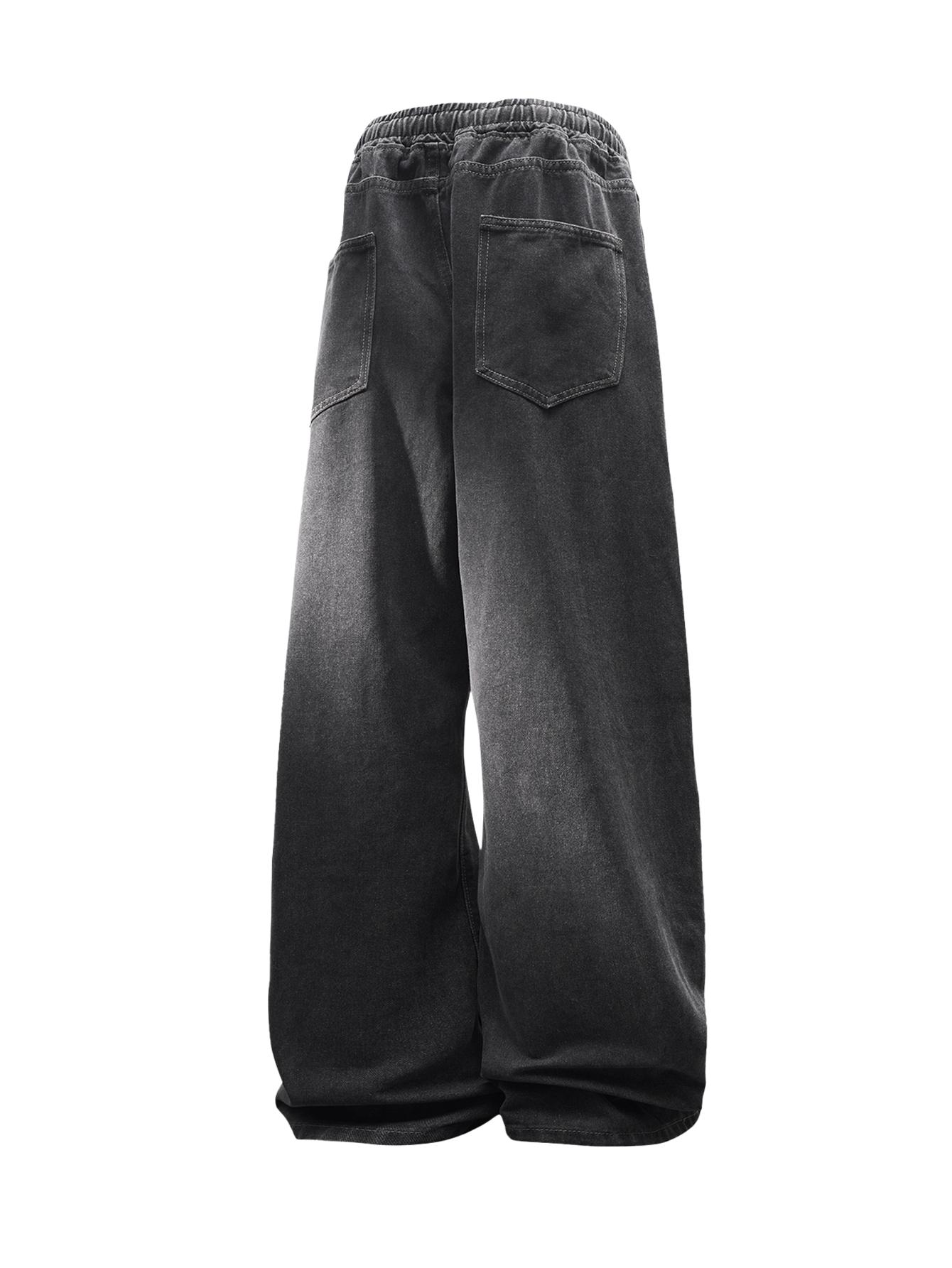 CCCMAI Men’s Vintage Loose Jeans Black Smoke Gray Blue Versatile Fashion Loose Jeans Menswear Streetwear Denim Pants Trouser Plain Pocket