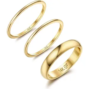 CASSIECA 14K Plated Gold Filled Rings for Women Girls Stacking Rings Stackable Thin Gold Rings Simple Plain Pinky Thumb Statement Band Ring Comfort Fit 3Pcs 1mm 3mm