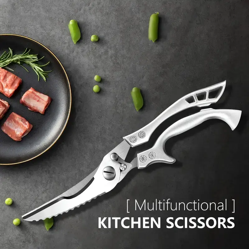 Spring Loaded Stainless Steel Kitchen Scissors Multipurpose Poultry Shears for Chicken Meat Fish Bones BBQ Scissors Utensils Kitchenware Cutting Blade