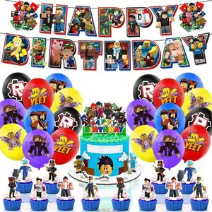 New Sandbox Game Themed Birthday Party Decoration Set Banner Cake Toppers Balloons & Hanging Swirls for Festive Celebrations Gifts