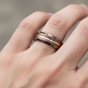 Women's Unique Ring, Brown Tungsten Wedding Band For Him, Coffee Ring With Rose Gold IP Engagement Ring, 6mm Brown Anniversary Band, Men's Wedding Ring