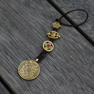 Brass Color Talisman Protection Zipper Charm, Tibetan Style Keychain, Chinese Bagua Car Charm - Medium (T)