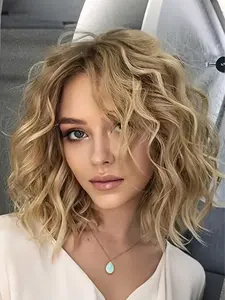 Women's Short Water Wave Curly Synthetic Wig, Gradient, Fashionable Daily Use, Perfect Holiday Gift, Multi-Scene Party Wear