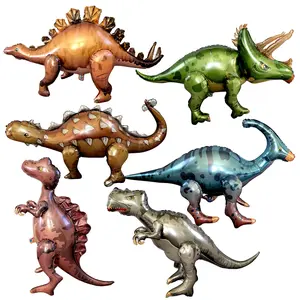 Gigantic Dinosaur 4D Balloon Set – Foil Party Decor 6-Piece JUMBO Mylar Balloons with Movable Legs for Birthday Party Baby Shower