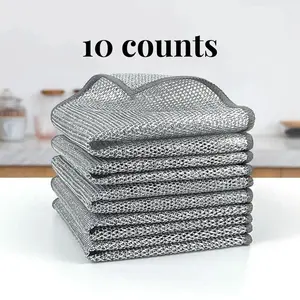 10 Counts Multipurpose Non-Scratch WireDishcloths-Reusable Dishwashing Rags forWet & Dry Use, Kitchen Cleaning Cloth forSinks, Pans & Dishes,Washable & Durable Grime Remover Stainless Steel