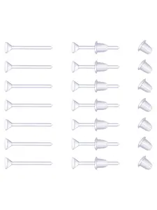 14pcs Plastic Earrings, Clear Earrings Clear Post Earring Posts and Backs Silicone Stud Back Blank Pins Studs