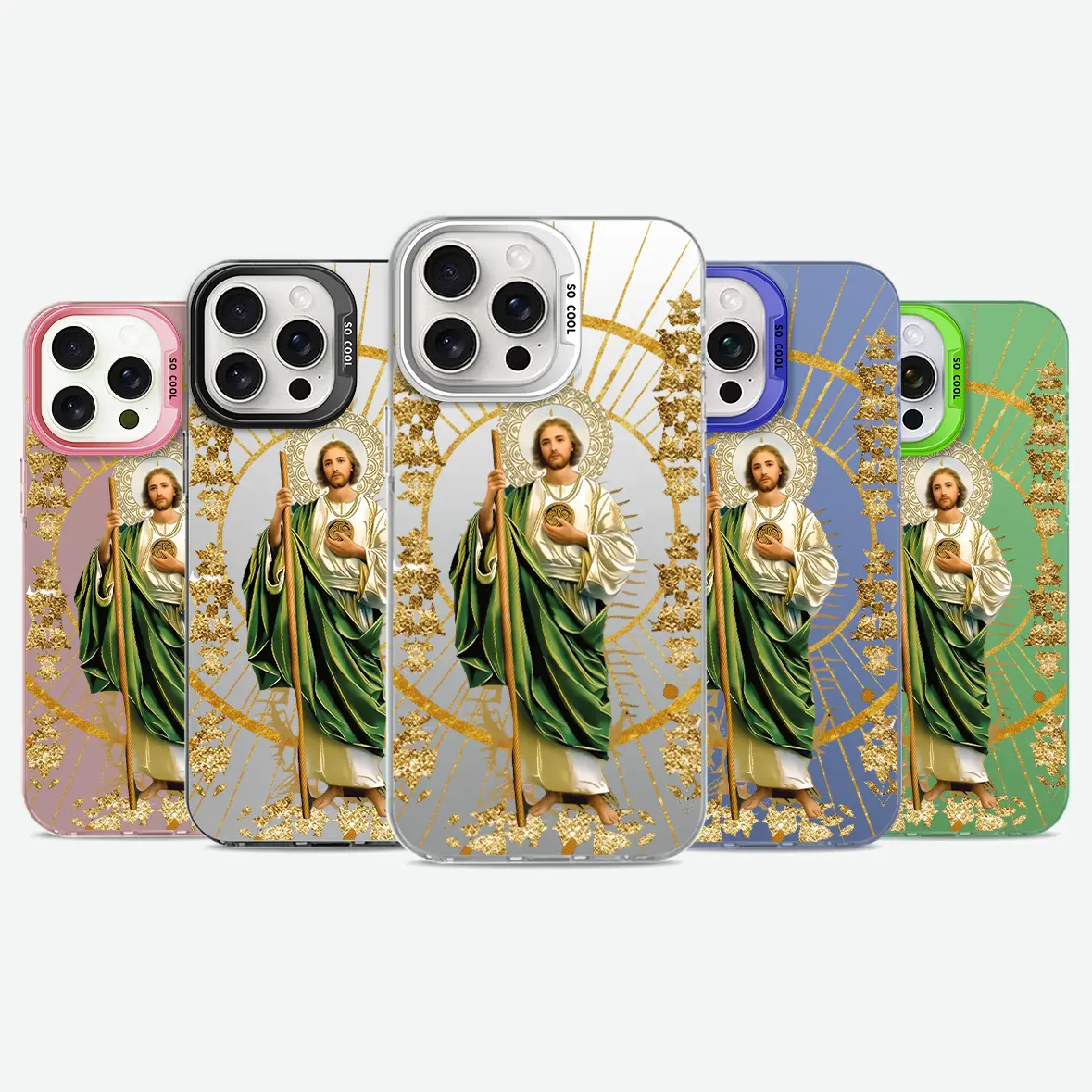 Sacred St. Jude IMD laser phone case, luminous backplate, military grade anti drop phone protective cover, suitable for iPhone 17 Air 16 15 14 Plus 13 12 11 Pro Max Plus XR XS Samsung Galaxy S25 S24 S23 S22 Male and female religious phone cases ﻿-ZQ114