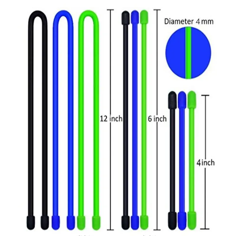 9pcs Adjustable Silicone Cable Ties - Reusable, Bendable, Multi-Size (4in, 6in, 12in) with Silicone Outer, Ideal for Home Supplies Organization, Laundry Tools & Washing Lines Bundling, Compatible with Kitchen Appliances & Hair Dryers Cords