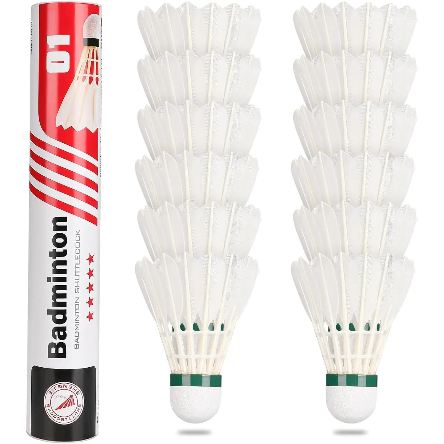 Goose Feather Badminton Shuttlecocks Birdies, 12 Pack Hight Speed Training Badminton Balls with Great Stability for Indoor Outdoor Sports