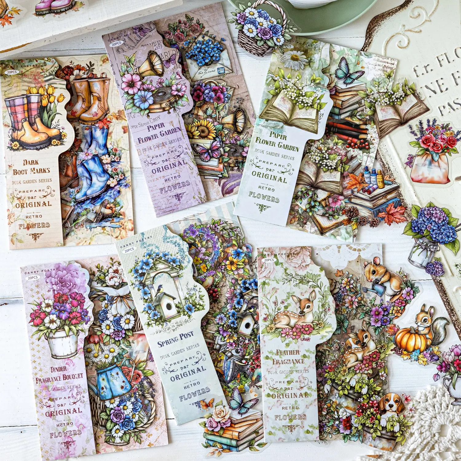 20 Sheets Pet Sticker Pack, Vintage Garden & Animal Theme DIY Decorative Stickers for Journals, Water Bottles, Holiday Birthday Gifts, Aesthetic Stickers
