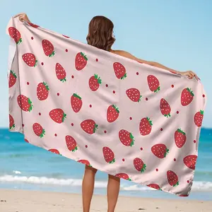 1 strawberry patterned beach towel, super absorbent swimming towel, comfortable beach towel, fashionable swimming pool towel, swim towels, beach accessories, a must-have holiday gift for both men and women