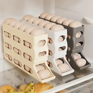 30-egg fridge rack - Automatic rolling fridge egg storage box, space-saving egg dispenser holder, 4-layer fridge egg rack, large-capacity fridge egg storage box (white) Easter gift (DM378-2723