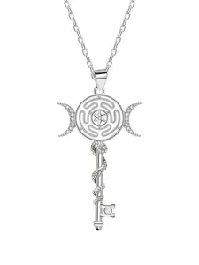 Hecate Triple Moon Goddess Key Necklace, Pentagram Witches Knot Pendant Necklace, Tetragrammaton Amulet Gothic Witch Jewelry Gifts for Women Men