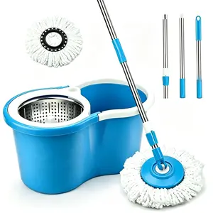 360° Rotating Spin Mop & Bucket Wringer Set, Adjustable Stainless Steel Handle, Reusable Microfiber Mop Heads, Hands-Free Floor Cleaning for Home Kitchen Bathroom