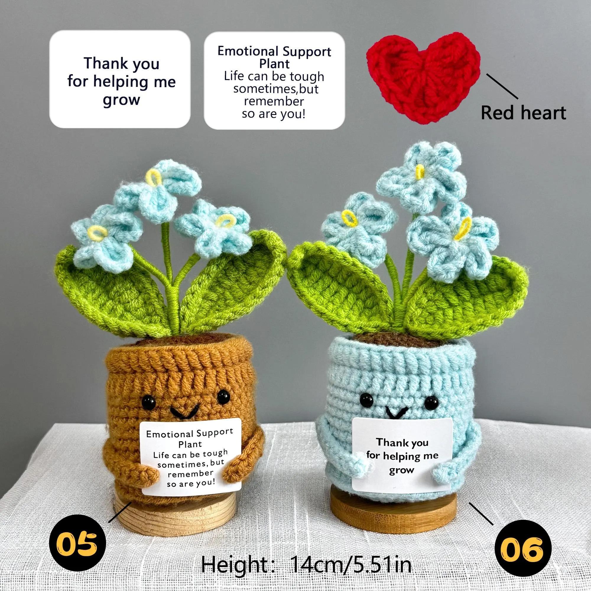 Handmade Crochet Forget me not Flowers with Hugging Heart,Emotional Support Potted Plant,Supportive Gift Au Flower,Mother's Day gift