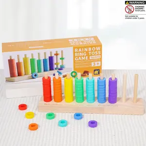 Wooden Multicolor Bead Early Education Math Rack, Color Matching Fun Toy for Kindergarten, Baby Training Intelligence Puzzle Toy, Visual Learning Tools, Math Teaching Aid