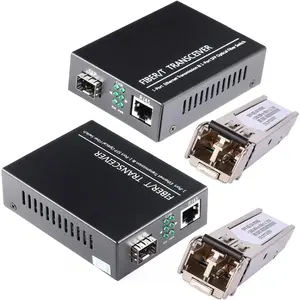 A Pair of 1.25G/s Bidi Gigabit Multi-Mode Fiber Ethernet Media Converter with 2 count Bidi SFP LC Dual Transceiver Module Included, 10/100/1000Base-Tx to 1000Base-SX SMF RJ45 to SFP Slot up to 550M