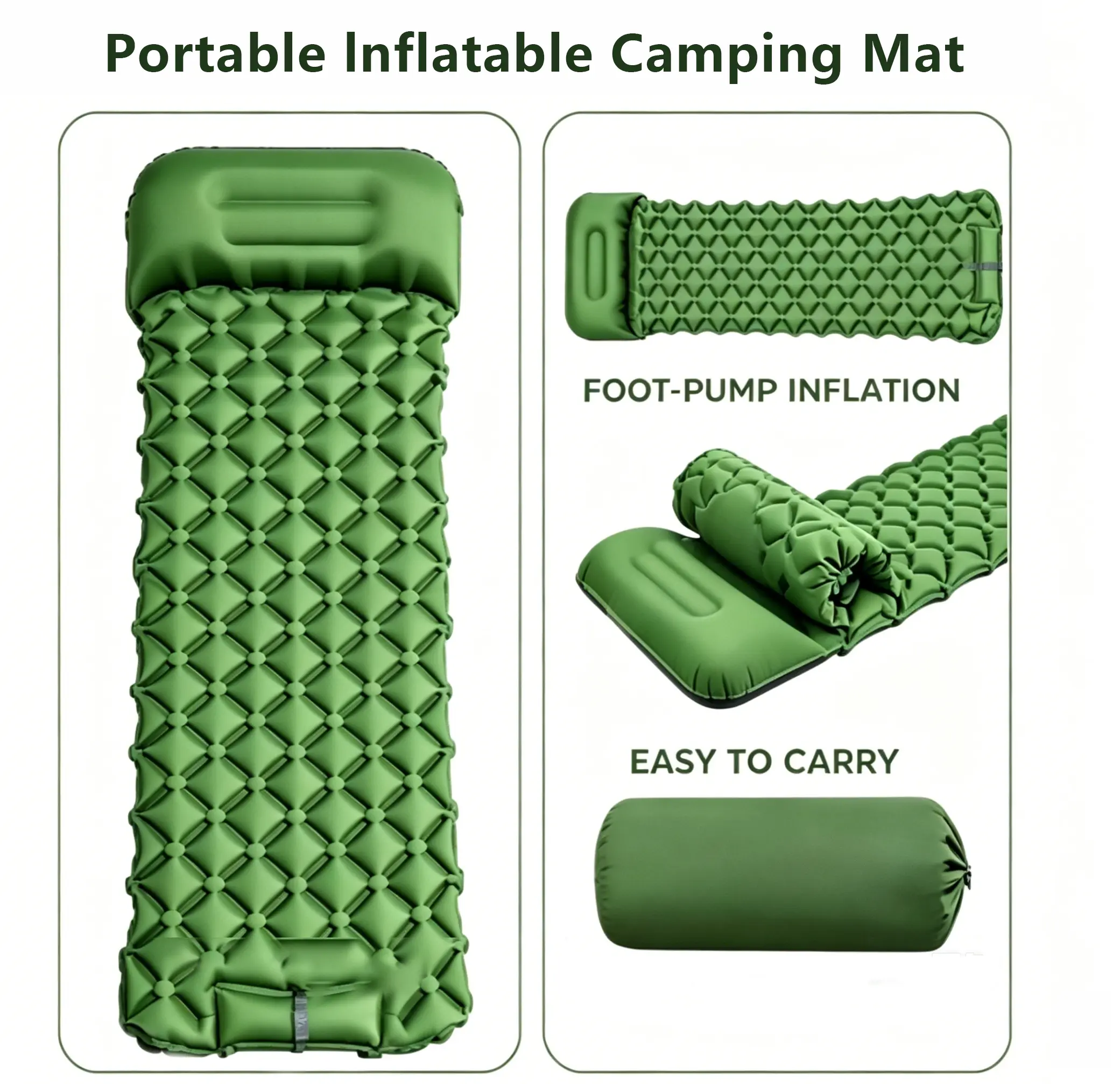 Ultra-light Inflatable Sleeping Pad with Built-in Pump and Pillow, Waterproof Compact Portable Air Mattress for Camping and Hiking