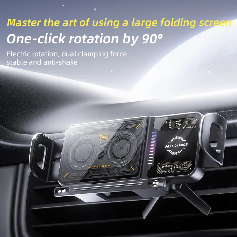 UWDFH 15W Wireless Charging Car Phone Mount All-New Upgrade Foldable Universal Compatible 90° Rotatable Hook Clip Running Lights Included Super Stable Vent Holder One-Touch Fixing Release for iPhone Samsung Google & More