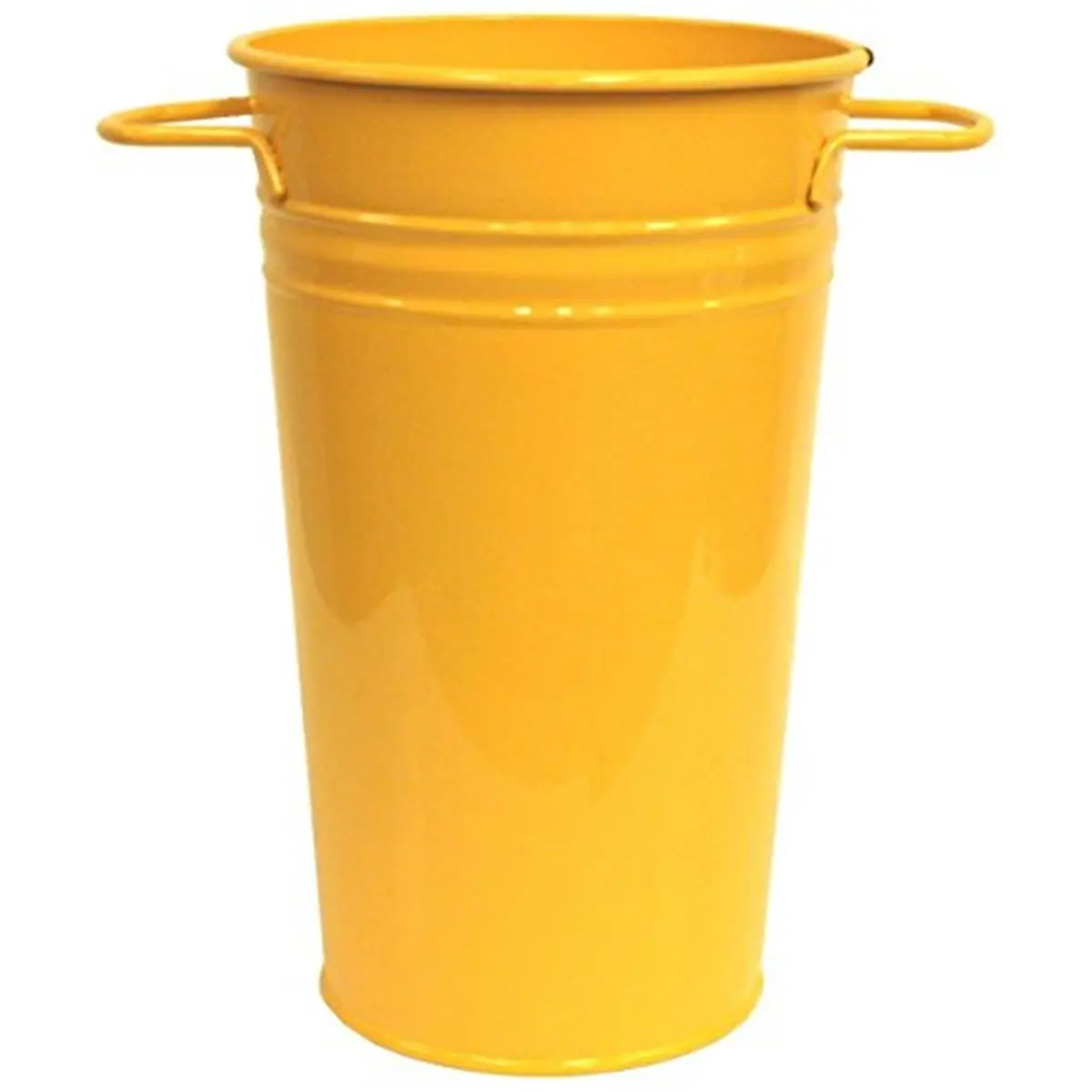 Houston International Trading 8295E SAFF Enamel-Coat Galvanized Steel Vase, 6.5 in. Dia x 9.5 in. Watertight Home Decor Vase, Saffron