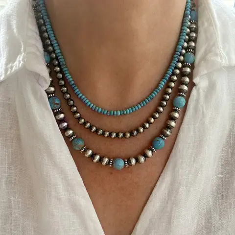 3pcs Vintage Bohemian Turquoise Multi-Layer Necklace Set for Women - Turquoise Beads, Perfect for Daily Wear, Holiday Gifts
