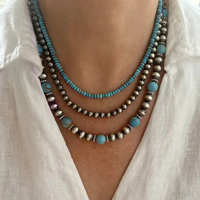 3pcs Vintage Bohemian Turquoise Multi-Layer Necklace Set for Women - Turquoise Beads, Perfect for Daily Wear, Holiday Gifts