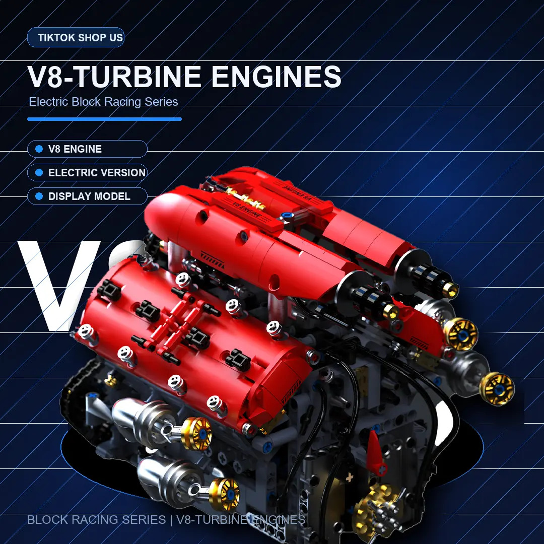V8 Turbine Engine Technic Building Set, Realistic High‑Torque Motor Scale Model With Working Piston, Chain Drive Transmission, Precision Mechanical Parts, Adult DIY Mechanical Assembly Kit, Collectible Decor, Ideal Gift For Engineering Enthusiasts