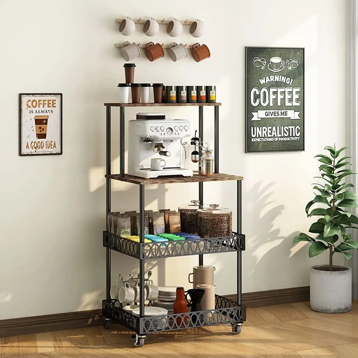 4-Layer Kitchen Baking & Bread Organizer Stand Utility Rack - Vertical Microwave Holder with Wheels, Storage Organization Shelves, Sorter Cart & Vertical Storage Organizer Utility Racks