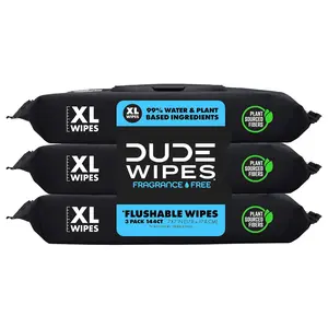 DUDE - Flushable  - 3 Pack, 150 Wipes - Unscented Extra-Large Adult Wet Wipes - Vitamin-E & Aloe - Septic and Sewer Safe Napkin Disposable