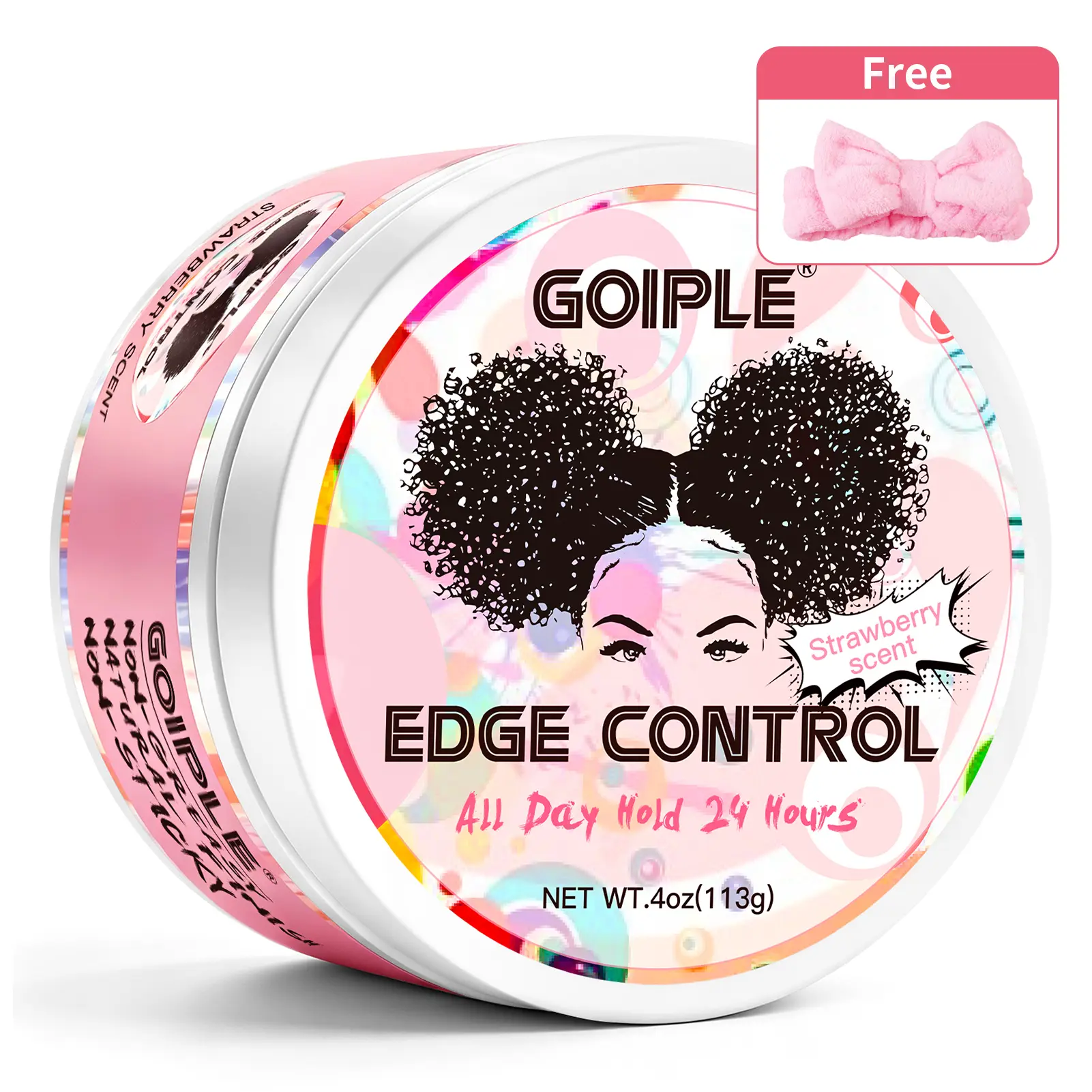 GOIPLE 24H Extreme Hold Edge Control Wax - Strawberry Scented with Castor Oil  Flake-Free, Non-Greasy & No White Cast Sleek Hairline Wax for All Hair Types Back to School (4oz)