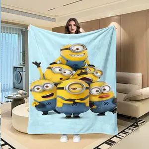 Blue Minion Creative Digital Print Flannel Blanket, Lightweight Cozy Blanket, Thanksgiving Valentine Christmas Gift, Holiday Gift Throw Blanket, Multi-Purpose Outdoor Travel Blanket