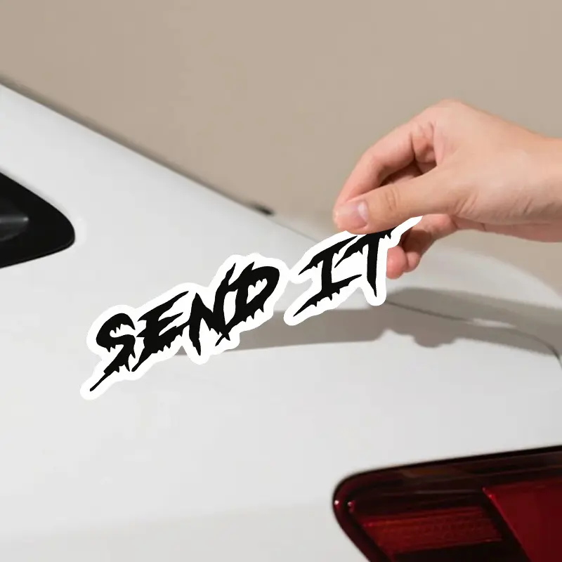 1PC Tough Passion SEND IT Street Logo Style Sticker, Sticker Decals (for car body/street decor board) Sharp gothic font "send it" design, street-style peripherals Car Decorative Sticker, Decal for cars, Stickers For Cars