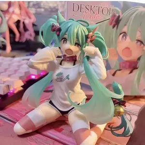 Hatsune Miku Model Anime Girl Figures Cat Ear Sitting Posture Short Sleeved Pajamas Figurines Car Decoration Doll Kids Toys Gift