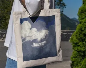 Cloudy Airplane Tote Bag - Aesthetic Tote Bag, Simple Tote Bag, Cute Tote Bag #1584