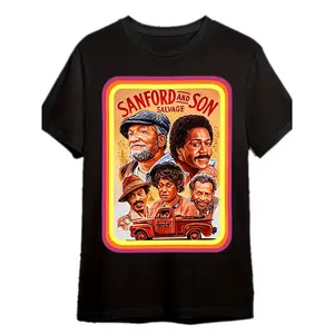 Vintage Sanford and Son Salvage Full Cast Portrait Graphic T-Shirt | 70s Classic Black Comedy Sitcom Retro Streetwear Casual Tee