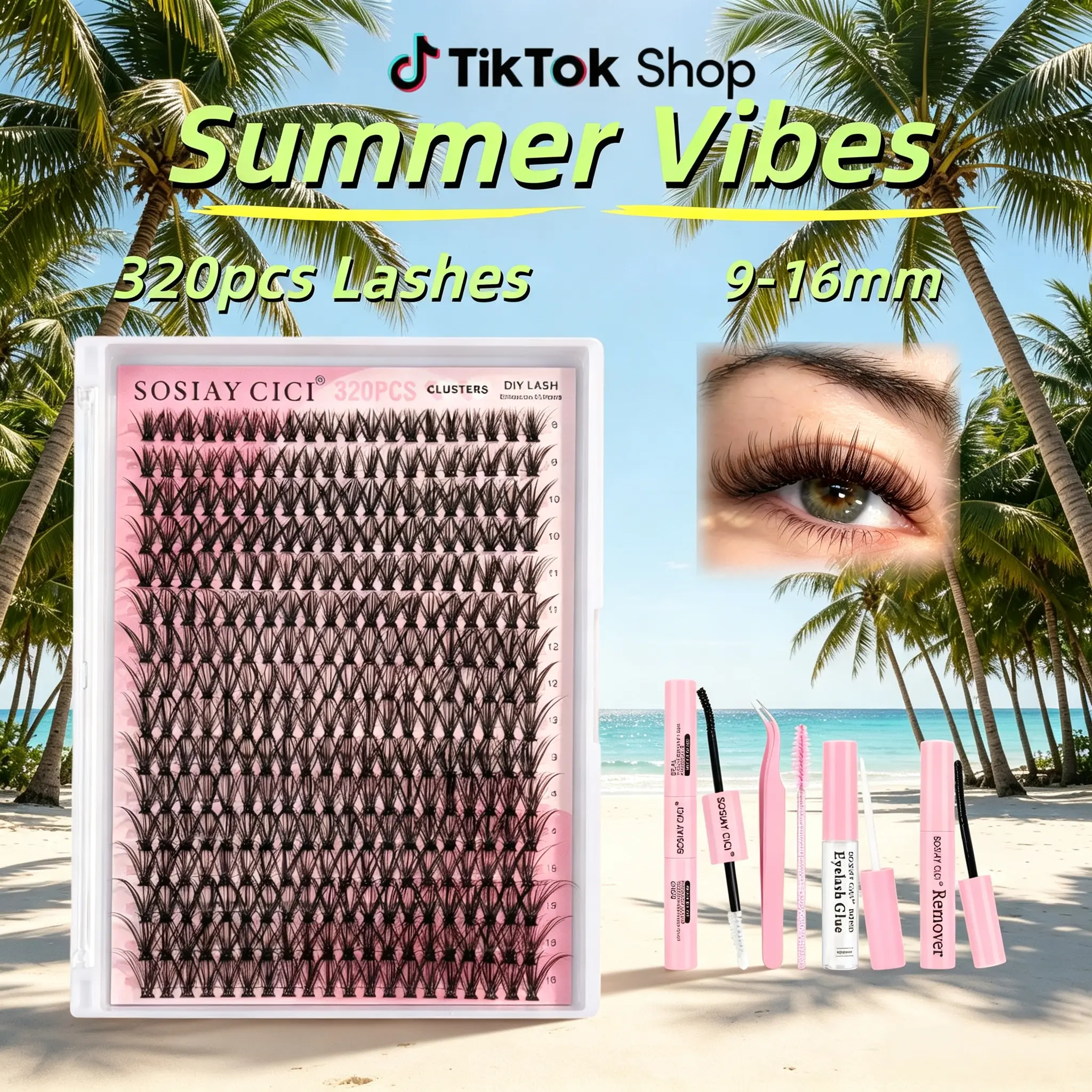 EyeLash Clusters DIY Lash Extension Kit 320 Individual Lashes Clusters Various Styles Eyelash ExtensionKit with Lash Bond And Seal Applicator LashExtension Remover And Tweezers Natural False Evelashes 40D Curl 9-16mm kawaii lashes