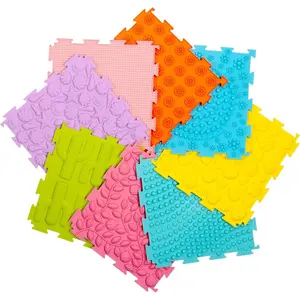 8 Pcs Sensory Mats, Sensory Tiles Puzzle Floor Mat for Kids Sensory Room Items,Different Patterns and Colors - Silicone Massage Orthopedic Mat for Children with Autism