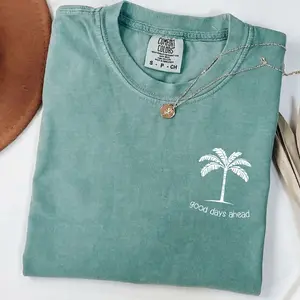 Comfort Colors Good Days Ahead T-Shirt – Coconut Tree Graphic Design, Summer Vibe Lightweight Fit, Beach Outfit Style, Vacation Look, Streetwear Style Unisex Fits Cotton Comfort Casual Shirt With Relaxed Tropical Aesthetic For Everyday Wear