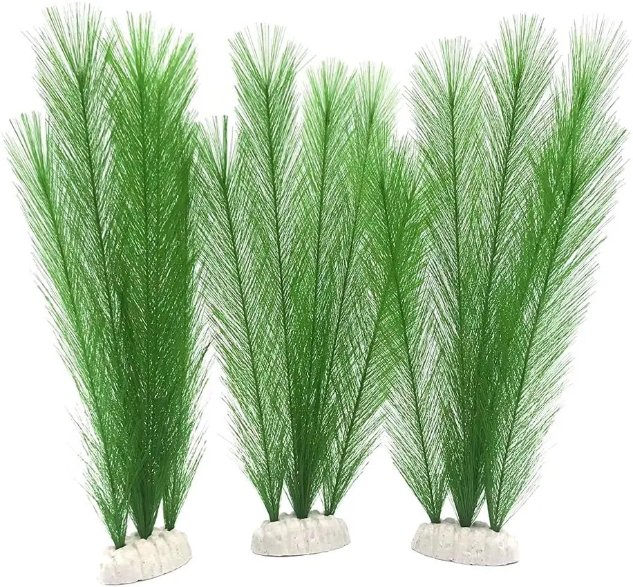 Aquarium Decorations 3Pcs Fish Tank Artificial Green Water Plants Made of Silk Fabrics Plastic