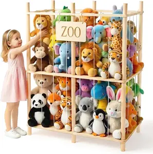 Large XL Stuffed Animal Storage Toy Organizer for Kids Playroom Holds 20 Standard 8-12 Stuffy Animals Zoo Plush Holder