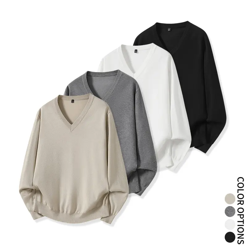 Men’s V-neck knit sweater, soft knit fabric, loose and comfortable fit, simple basic pullover, suitable for everyday commuting, office wear, dates, and casual outfits, classic street-style minimalism. sohochic men