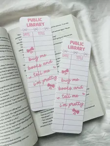 Buy Me Books and Tell Me I'm Pretty Library Card Bookmark - Linen Bookmark - Tassel/Ribbon