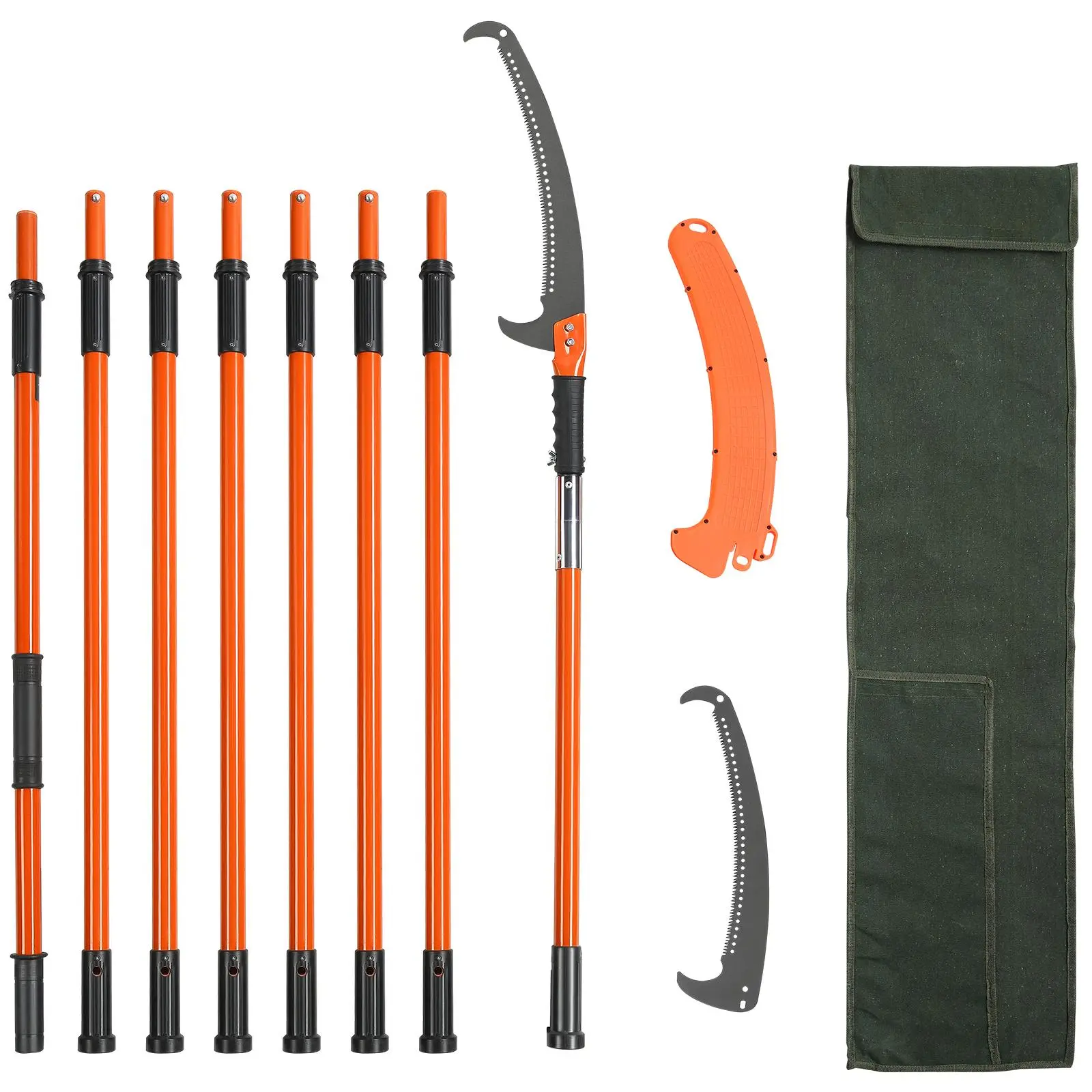 【summerfinds】VEVOR Manual Pole Saw, 7.3-27 ft Extendable Tree Pruner with 8 Lightweight Fiberglass Handles, Sharp Carbon Steel Blade, 11 lbs Weight, Comfortable Grip, Easy Storage, for Garden Palms & Shrubs, Garden Tool Accessories